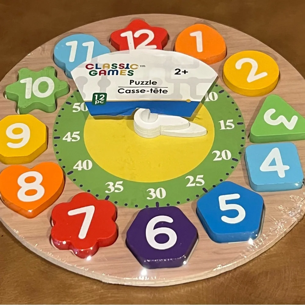 Classic Games Colorful Wooden Clock Puzzle, 12 pieces, New in Package - Picture 1 of 3